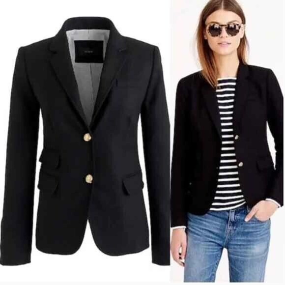 J. Crew Jackets & Blazers - J. Crew Black Two Button Schoolboy Blazer 8 Wool Lined Pockets Tailored Career